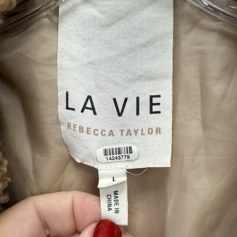 La Vie Rebecca Taylor Faux Fur Full Zip Collared Jacket Brown Size Large - Picture 4 of 12